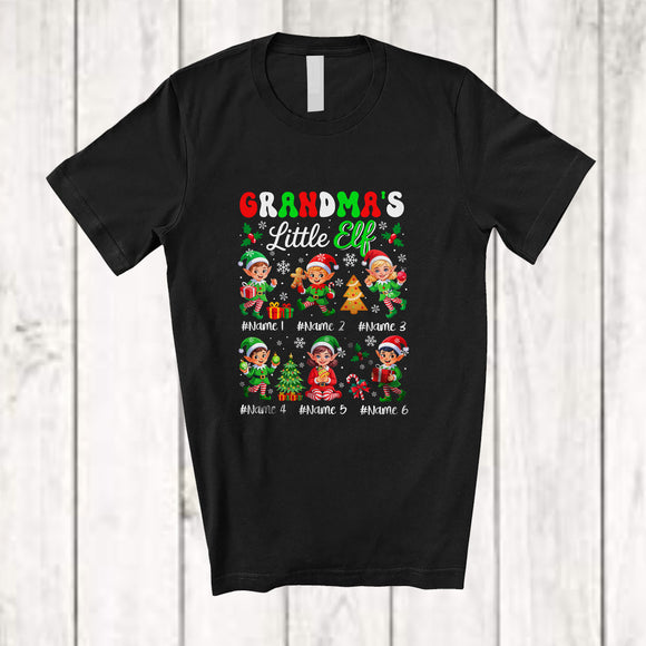 MacnyStore - Personalized Custom Name Grandma's Little Elf; Amusing Christmas Snowing Elf Squad; Family T-Shirt