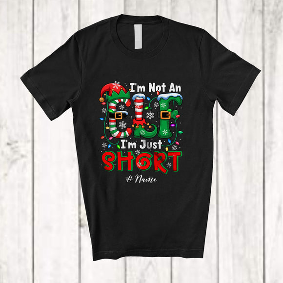 MacnyStore - Personalized Custom Name I'm Not An Elf I'm Just Short; Humorous Christmas Lights Snowing; Family T-Shirt