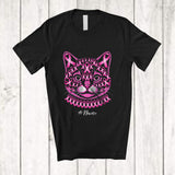MacnyStore - Personalized Custom Name Pink Ribbon Cat Face; Lovely Breast Cancer Awareness Cat Owner T-Shirt