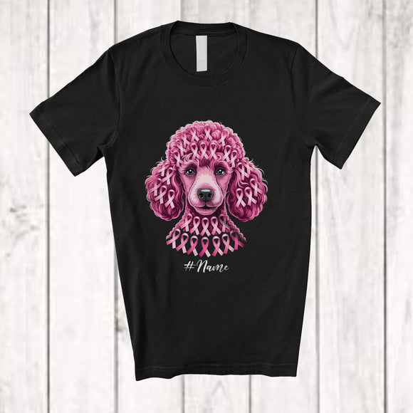 MacnyStore - Personalized Custom Name Pink Ribbon Dog Face; Lovely Breast Cancer Awareness Poodle Owner T-Shirt