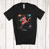 MacnyStore - Personalized Custom Name Santa Riding Flamingo; Awesome Christmas Santa In Space Galaxy T-Shirt