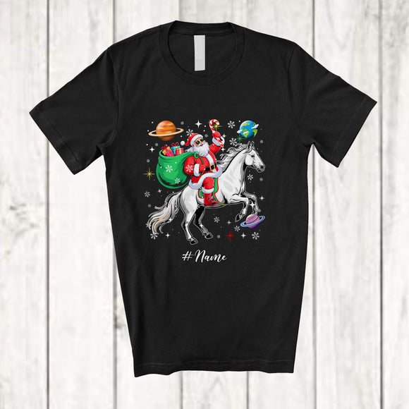 MacnyStore - Personalized Custom Name Santa Riding Horse; Awesome Christmas Santa In Space Galaxy T-Shirt