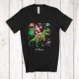 MacnyStore - Personalized Custom Name Santa Riding T-Rex; Awesome Christmas Santa In Space Galaxy T-Shirt