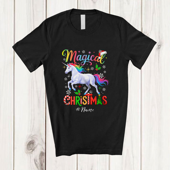 MacnyStore - Personalized Custom Name Magical Christmas; Colorful X-mas Santa Unicorn; Family T-Shirt