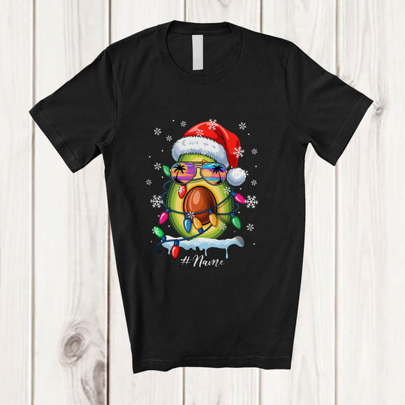 MacnyStore - Personalized Custom Name Santa Avocado Sunglasses; Joyful Christmas Lights Family Group T-Shirt