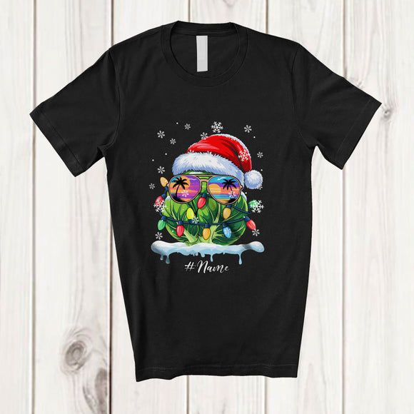 MacnyStore - Personalized Custom Name Santa Brussels Sprout Sunglasses; Joyful Christmas Lights Family Group T-Shirt