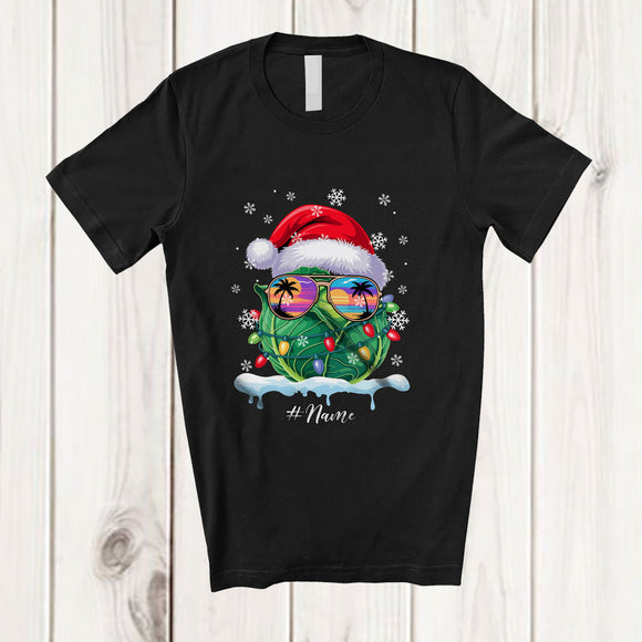 MacnyStore - Personalized Custom Name Santa Cabbage Sunglasses; Joyful Christmas Lights Family Group T-Shirt