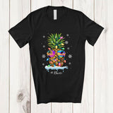 MacnyStore - Personalized Custom Name Santa Pineapple Sunglasses; Joyful Christmas Lights Family Group T-Shirt