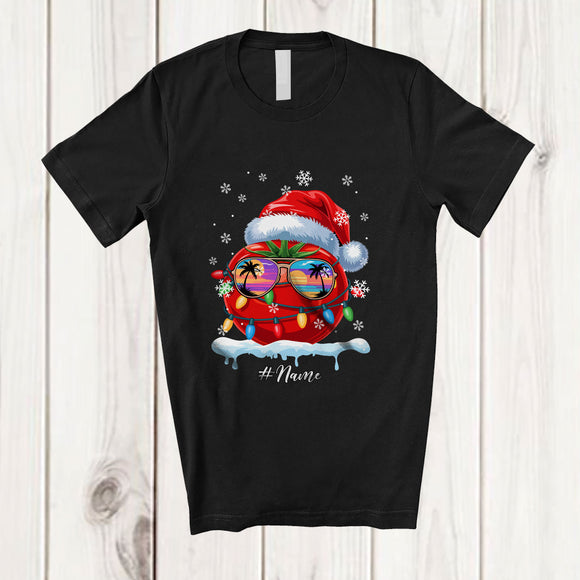 MacnyStore - Personalized Custom Name Santa Tomato Sunglasses; Joyful Christmas Lights Family Group T-Shirt