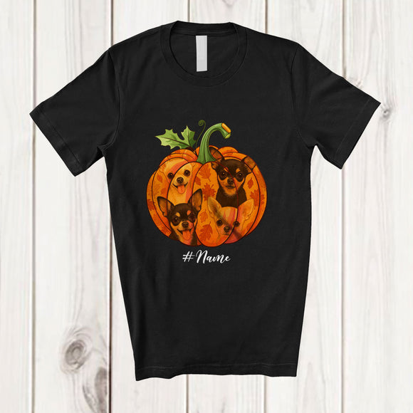 MacnyStore - Personalized Custom Name Fall Chihuahua Pumpkin; Happy Thanksgiving Halloween Family T-Shirt