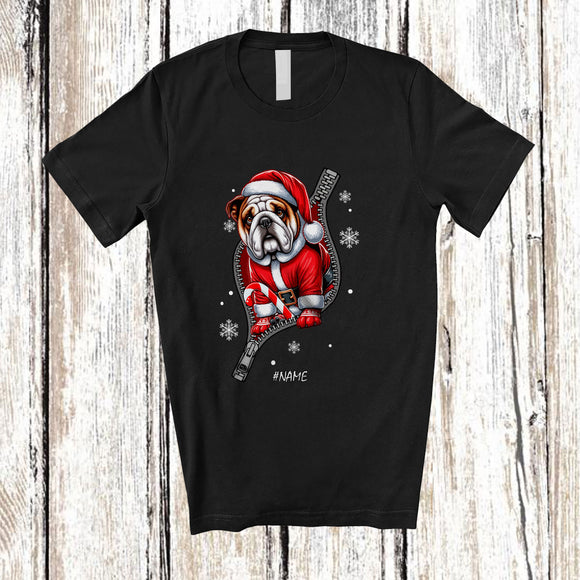 MacnyStore - Personalized Custom Name Bulldog Santa Going Out Zipper; Lovely Christmas Pajama Family T-Shirt