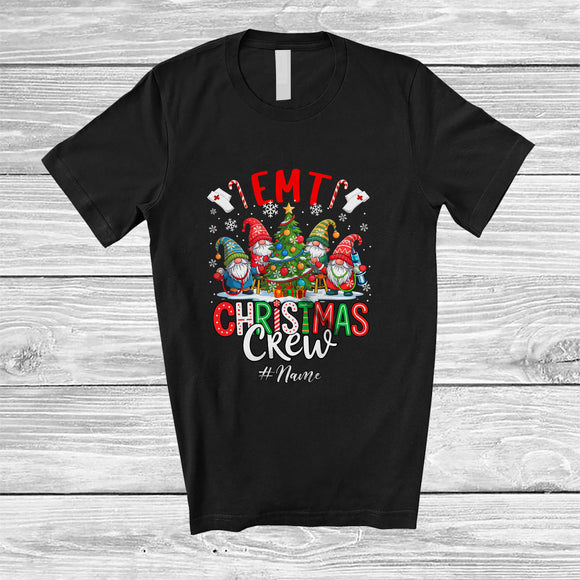 MacnyStore - Personalized Custom Name EMT Christmas Crew; Adorable Nurse Gnomes Squad With X-mas Tree T-Shirt