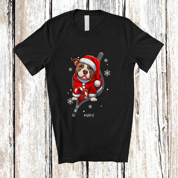 MacnyStore - Personalized Custom Name Pit Bull Santa Going Out Zipper; Lovely Christmas Pajama Family T-Shirt