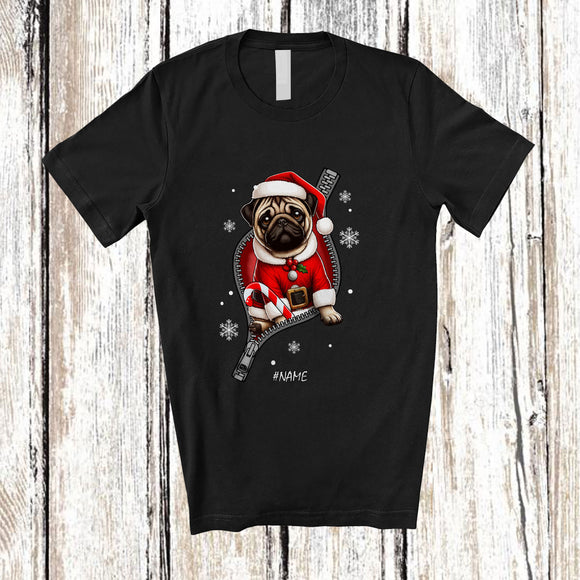 MacnyStore - Personalized Custom Name Pug Santa Going Out Zipper; Lovely Christmas Pajama Family T-Shirt