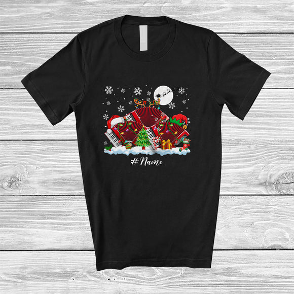 MacnyStore - Personalized Custom Name Santa Elf Accordion Snowing; Joyful Christmas Musical Instruments Player T-Shirt