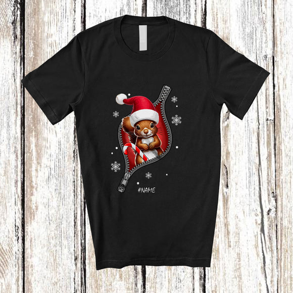 MacnyStore - Personalized Custom Name Squirrel Santa Going Out; Lovely Christmas Pajama Family T-Shirt