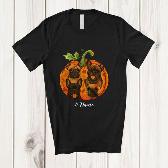 MacnyStore - Personalized Custom Name Fall French Bulldog Pumpkin; Happy Thanksgiving Halloween Family T-Shirt