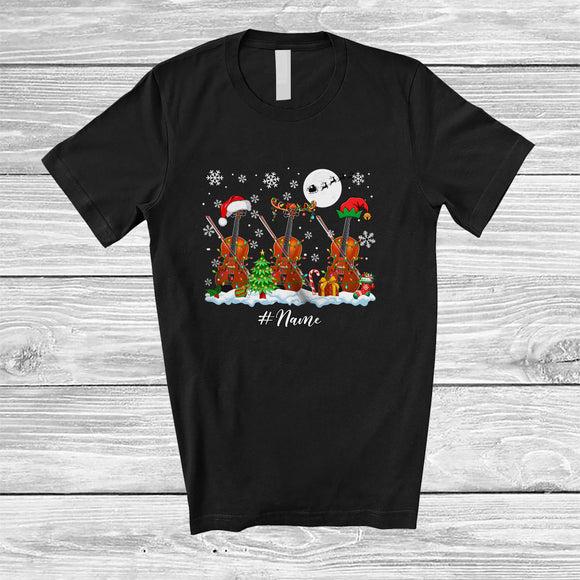 MacnyStore - Personalized Custom Name Santa Elf Violin Snowing; Joyful Christmas Musical Instruments Player T-Shirt