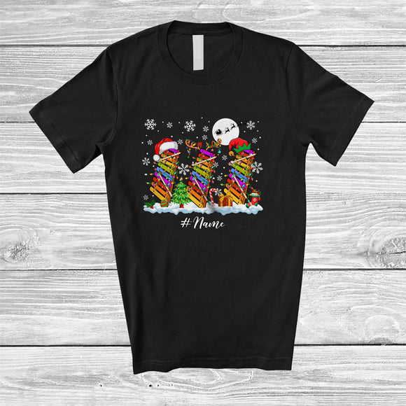 MacnyStore - Personalized Custom Name Santa Elf Xylophone Snowing; Joyful Christmas Musical Instruments Player T-Shirt