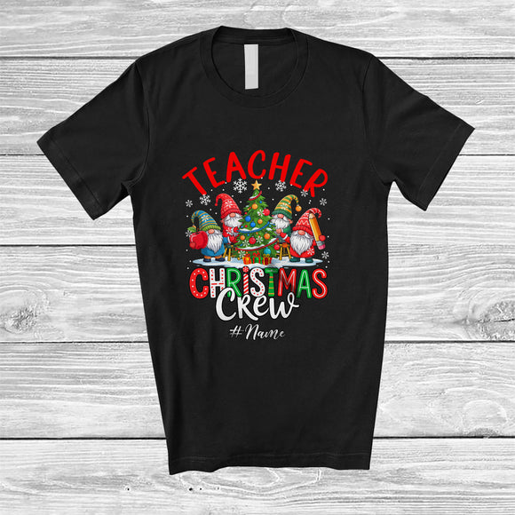 MacnyStore - Personalized Custom Name Teacher Christmas Crew; Adorable Gnomes Squad With X-mas Tree T-Shirt