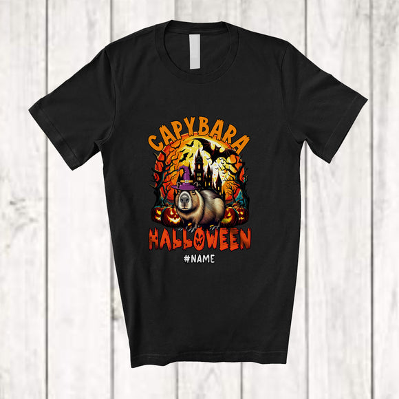 MacnyStore - Personalized Custom Name Capybara Halloween; Scary Moon Costume Witch Capybara Animal T-Shirt