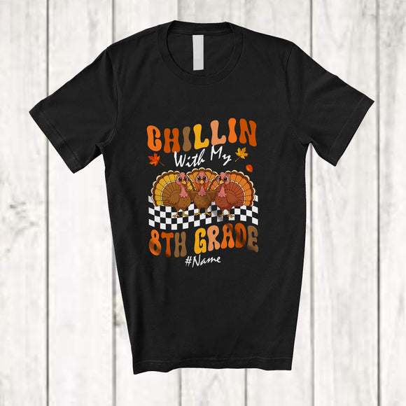 MacnyStore - Personalized Custom Name Chillin With 8th Grade; Amusing Thanksgiving 3 Turkeys Students Teacher T-Shirt