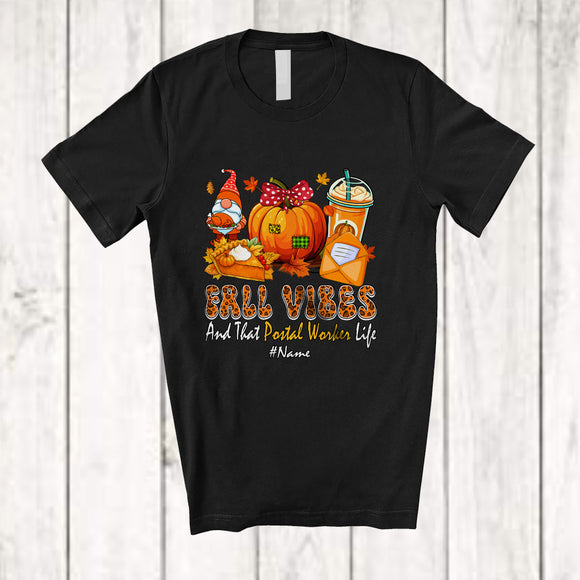 MacnyStore - Personalized Custom Name Fall And Postal Worker; Happy Thanksgiving Leopard Letter Pumpkin T-Shirt