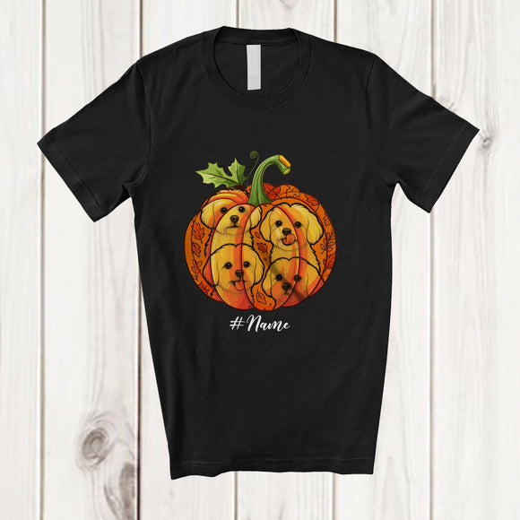 MacnyStore - Personalized Custom Name Fall Maltese Pumpkin; Happy Thanksgiving Halloween Family T-Shirt