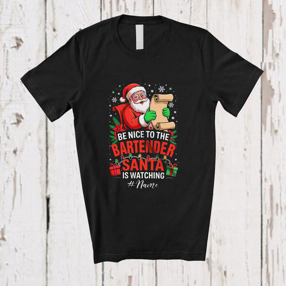 MacnyStore - Personalized Custom Name Nice To The Bartender; Amazing Christmas Santa Glasses Watching T-Shirt