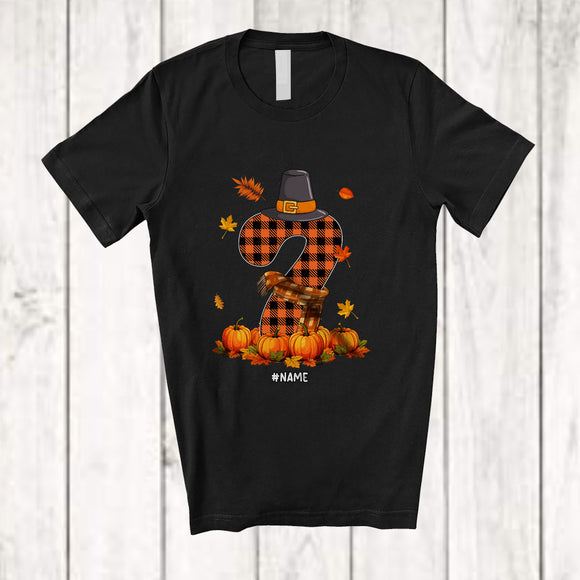 MacnyStore - Personalized Custom Name Seven Fall Giving; Joyful Thanksgiving Plaid Pilgrim 7; Gen Alpha Couple T-Shirt