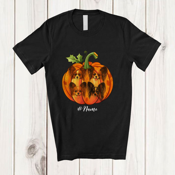 MacnyStore - Personalized Custom Name Fall Papillon Pumpkin; Happy Thanksgiving Halloween Family T-Shirt