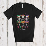MacnyStore - Personalized Custom Name Three Ballet Skeleton Dancer; Joyful Dia De Los Muertos Women Girls Family T-Shirt