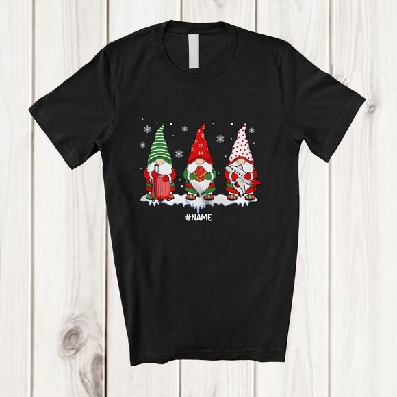 MacnyStore - Personalized Custom Name Three Flight Attendant Gnomes Crew; Lovely Christmas Gnomies Jobs T-Shirt