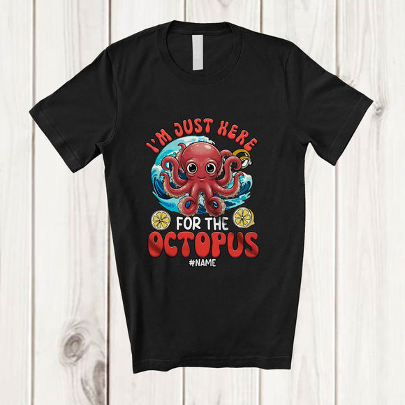 MacnyStore - Personalized Custom Name Just Here For The Octopus; Humorous Seafood Boil Party Fishing Food T-Shirt