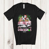 MacnyStore - Personalized Custom Name Merry Christmas; Joyful Plaid Chicken On Pink Pickup Truck; Farmer T-Shirt