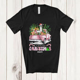MacnyStore - Personalized Custom Name Merry Christmas; Joyful Plaid Llama On Pink Pickup Truck; Farmer T-Shirt