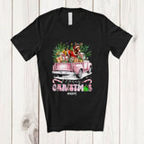 MacnyStore - Personalized Custom Name Merry Christmas; Joyful Plaid Mule On Pink Pickup Truck; Farmer T-Shirt