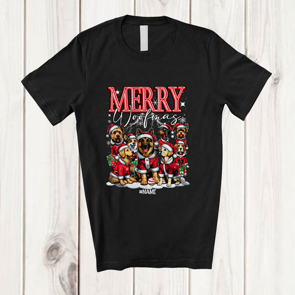 MacnyStore - Personalized Custom Name Merry Woofmas; Joyful Christmas Santa Dog Collection Lover; Pajamas Family T-Shirt