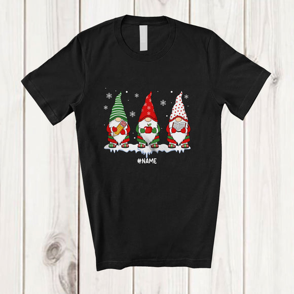 MacnyStore - Personalized Custom Name Three Teacher Gnomes Crew; Lovely Christmas Gnomies Jobs T-Shirt