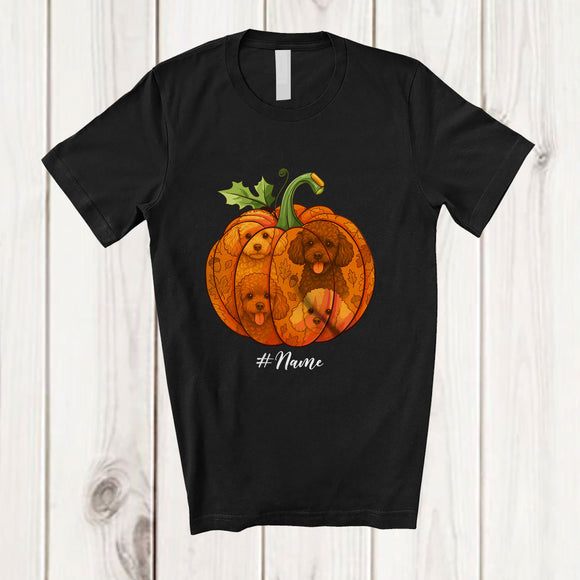 MacnyStore - Personalized Custom Name Fall Poodle Pumpkin; Happy Thanksgiving Halloween Family T-Shirt