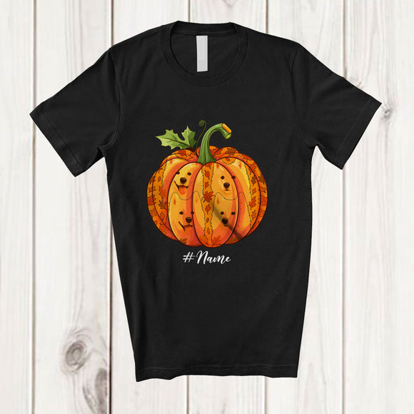 MacnyStore - Personalized Custom Name Fall Samoyed Pumpkin; Happy Thanksgiving Halloween Family T-Shirt