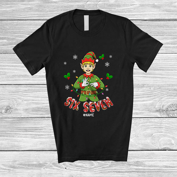 MacnyStore - Personalized Custom Name Six Seven; Humorous Christmas Lights Elf Says Teenager; Family Group T-Shirt