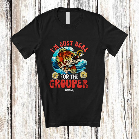MacnyStore - Personalized Custom Name Here For The Grouper; Humorous Seafood Boil Party Fishing Food T-Shirt