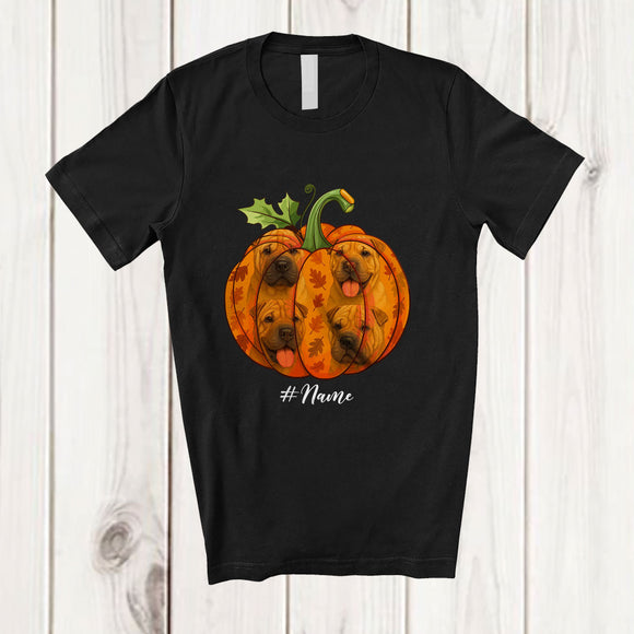 MacnyStore - Personalized Custom Name Fall Shar Pei Pumpkin; Happy Thanksgiving Halloween Family T-Shirt