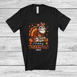 MacnyStore - Personalized Custom Name Happy Thanksgiving; Adorable Fall Leaves Cat Turkey; Family T-Shirt