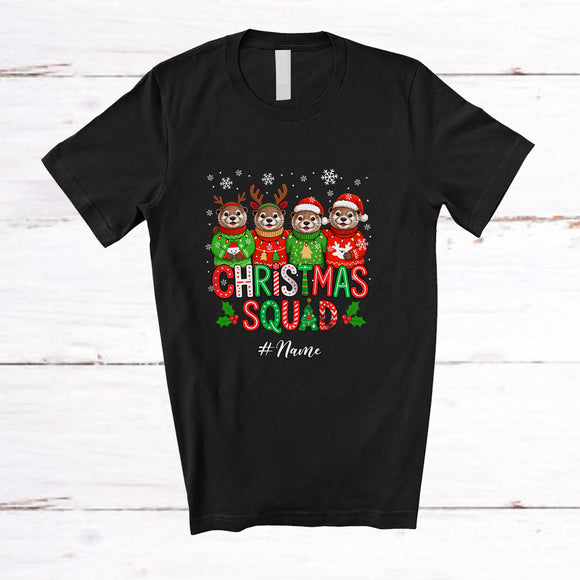 MacnyStore - Personalized Custom Name Christmas Squad; Lovely X-mas Four Reindeer Santa Reindeer Otter T-Shirt