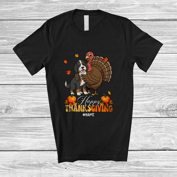 MacnyStore - Personalized Custom Name Happy Thanksgiving; Lovely Bernedoodles Hugs Turkey Fall; Friends T-Shirt