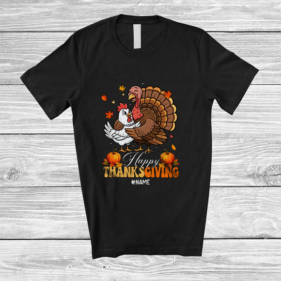 MacnyStore - Personalized Custom Name Happy Thanksgiving; Lovely Chicken Hugs Turkey Fall; Friends T-Shirt
