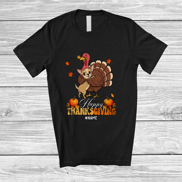 MacnyStore - Personalized Custom Name Happy Thanksgiving; Lovely Chihuahua Hugs Turkey Fall; Friends T-Shirt