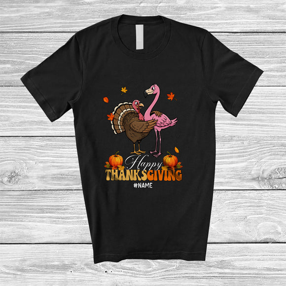 MacnyStore - Personalized Custom Name Happy Thanksgiving; Lovely Flamingo Hugs Turkey Fall; Friends T-Shirt